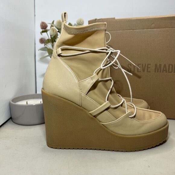 Steve Madden Atomic Lace Up Wedge Heel Ankle Boots Women's US 9.5 M NWB - Picture 3 of 8